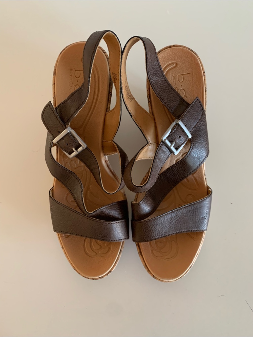 b.o.c. Brown Leather Cork Wedge Sandals - Picture 3 of 6